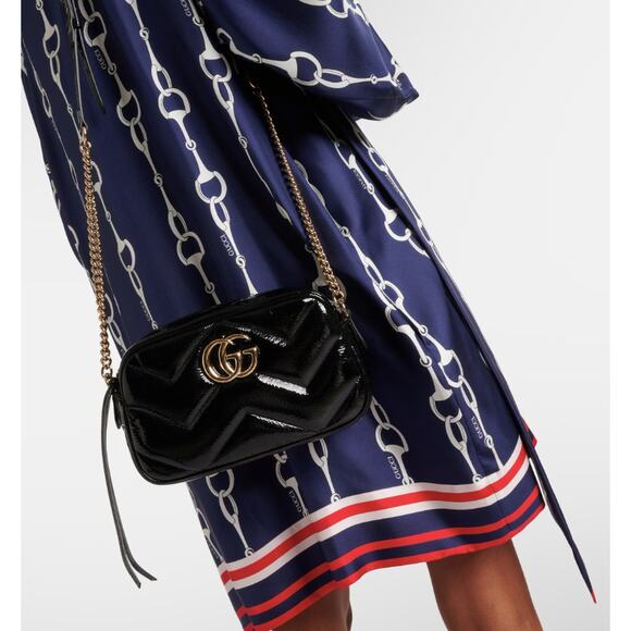 $2600 NEW GUCCI BLACK PATENT LEATHER MARMONT CAMERA CROSSBODY BAG PURSE - Picture 7 of 11